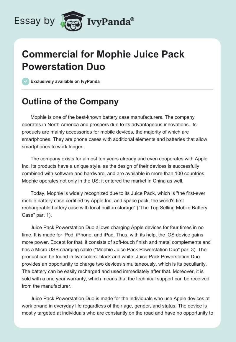 Commercial for Mophie Juice Pack Powerstation Duo. Page 1
