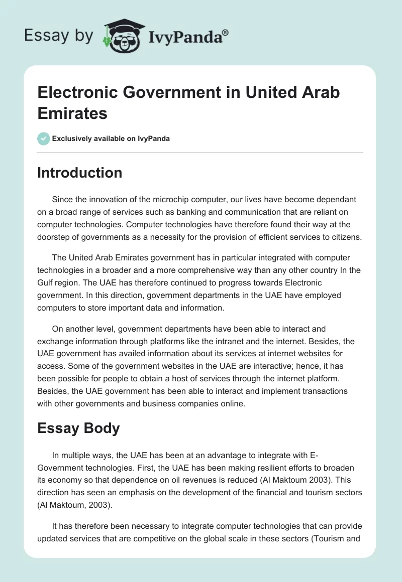 Electronic Government in United Arab Emirates. Page 1
