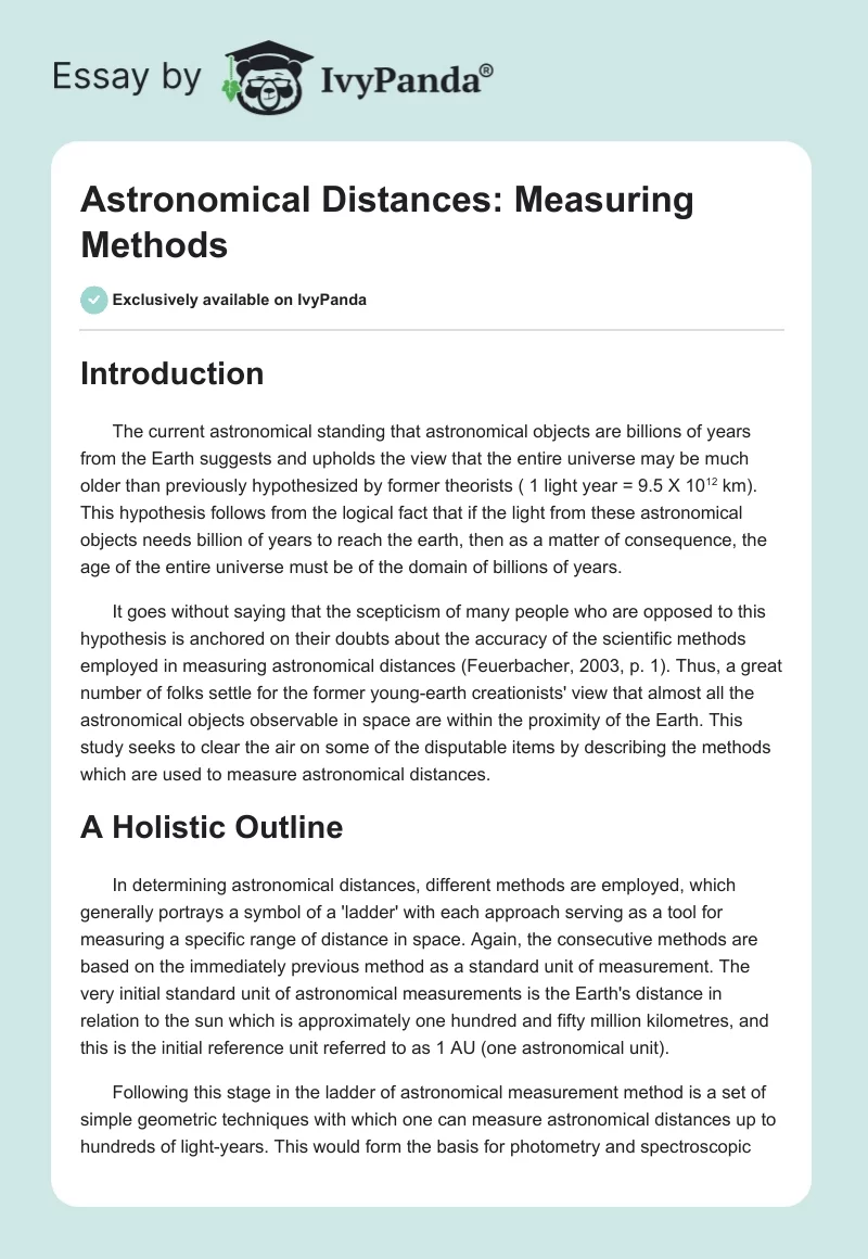 Astronomical Distances: Measuring Methods. Page 1