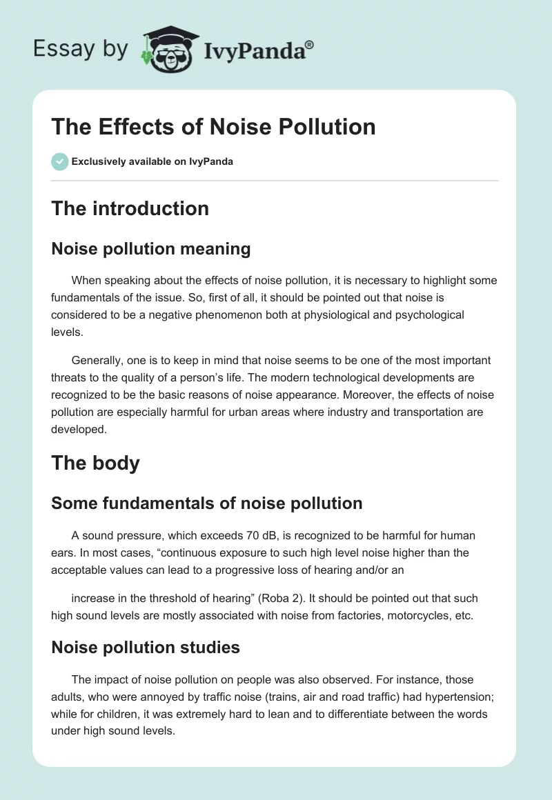 The Effects of Noise Pollution. Page 1