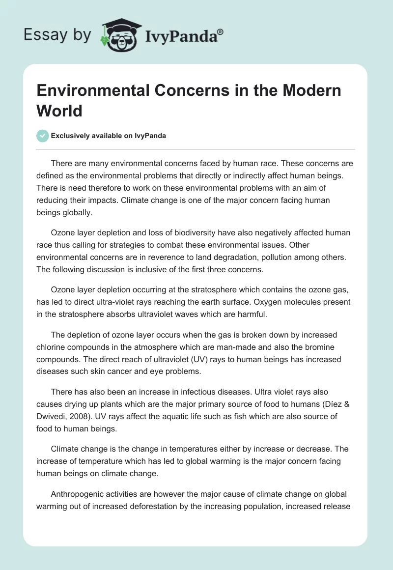 Environmental Concerns in the Modern World. Page 1