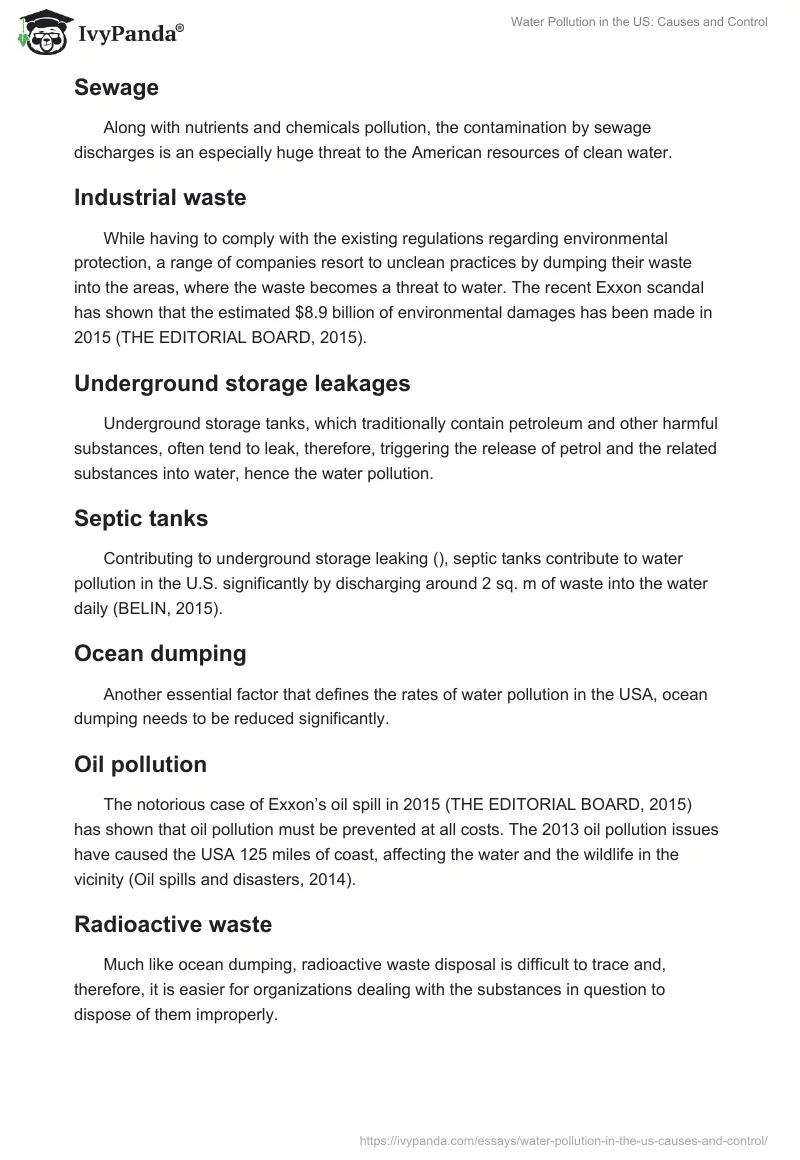 Water Pollution in the US: Causes and Control. Page 2