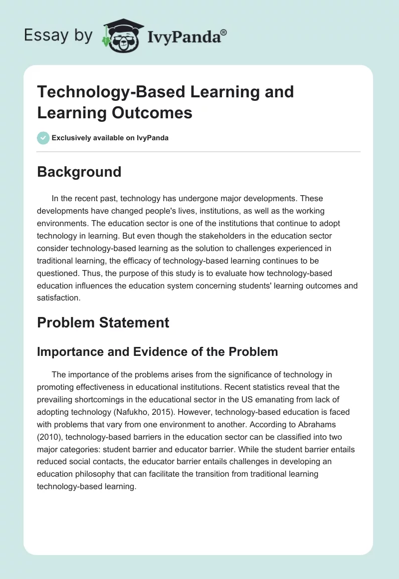 Technology-Based Learning and Learning Outcomes. Page 1