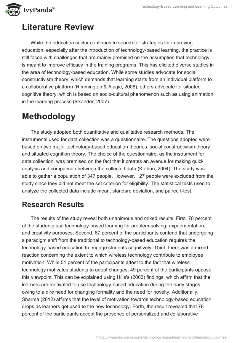 Technology-Based Learning and Learning Outcomes. Page 3