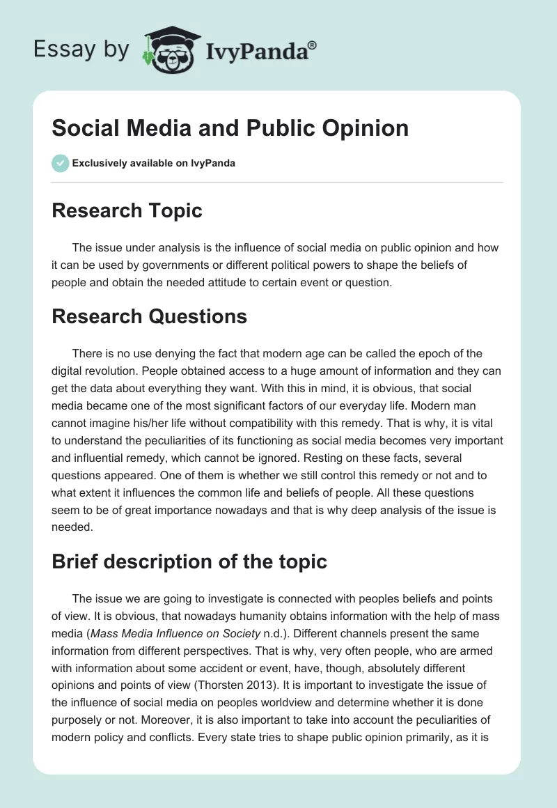 Social Media and Public Opinion. Page 1