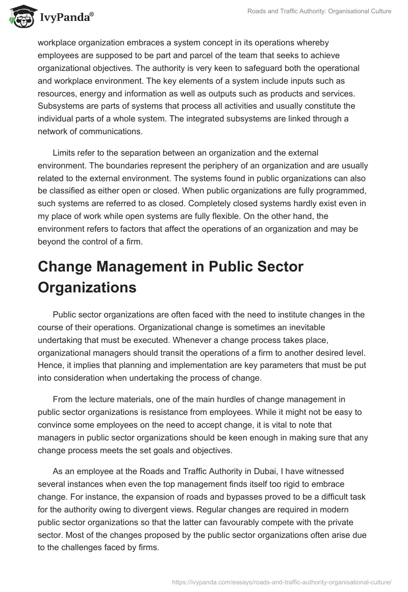 Roads and Traffic Authority: Organisational Culture. Page 2