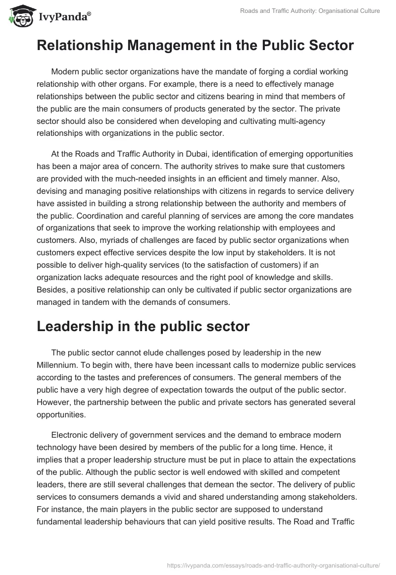 Roads and Traffic Authority: Organisational Culture. Page 3