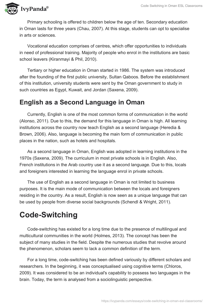Code Switching in Oman ESL Classrooms. Page 2