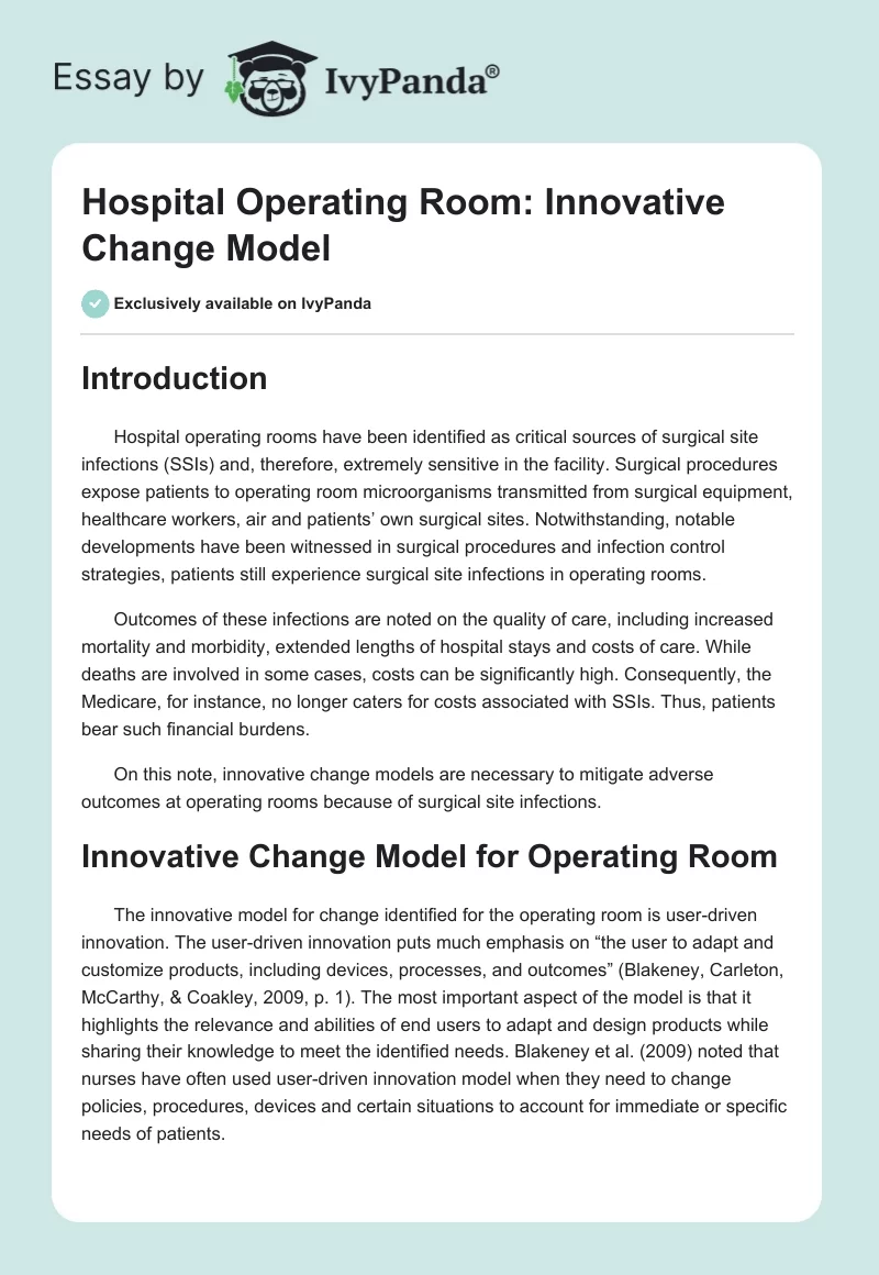 Hospital Operating Room: Innovative Change Model. Page 1