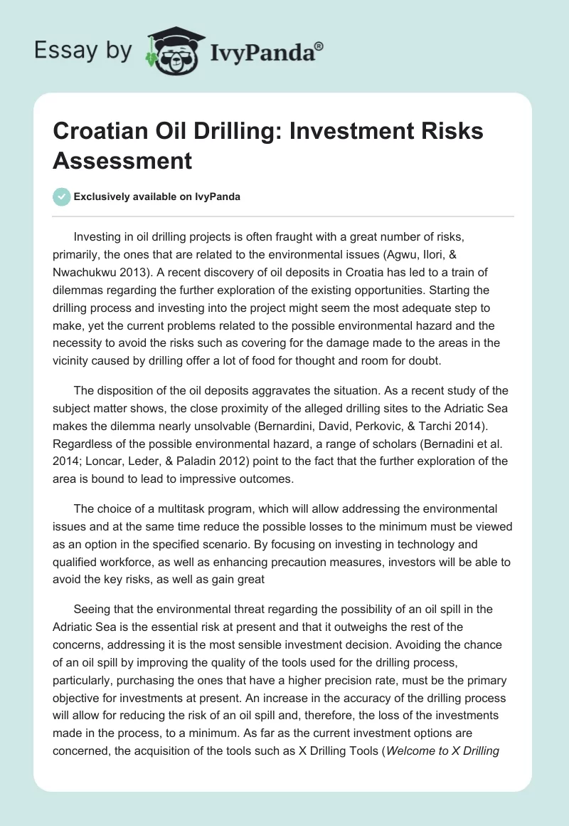 Croatian Oil Drilling: Investment Risks Assessment. Page 1