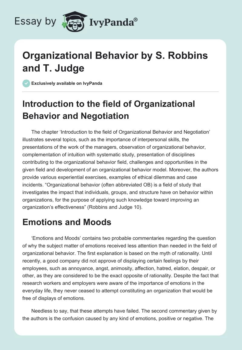 Organizational Behavior by S. Robbins and T. Judge. Page 1