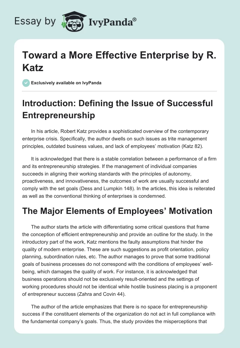 "Toward a More Effective Enterprise" by R. Katz. Page 1