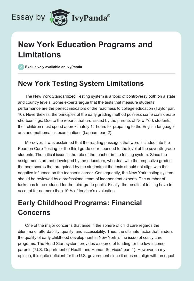 New York Education Programs and Limitations. Page 1