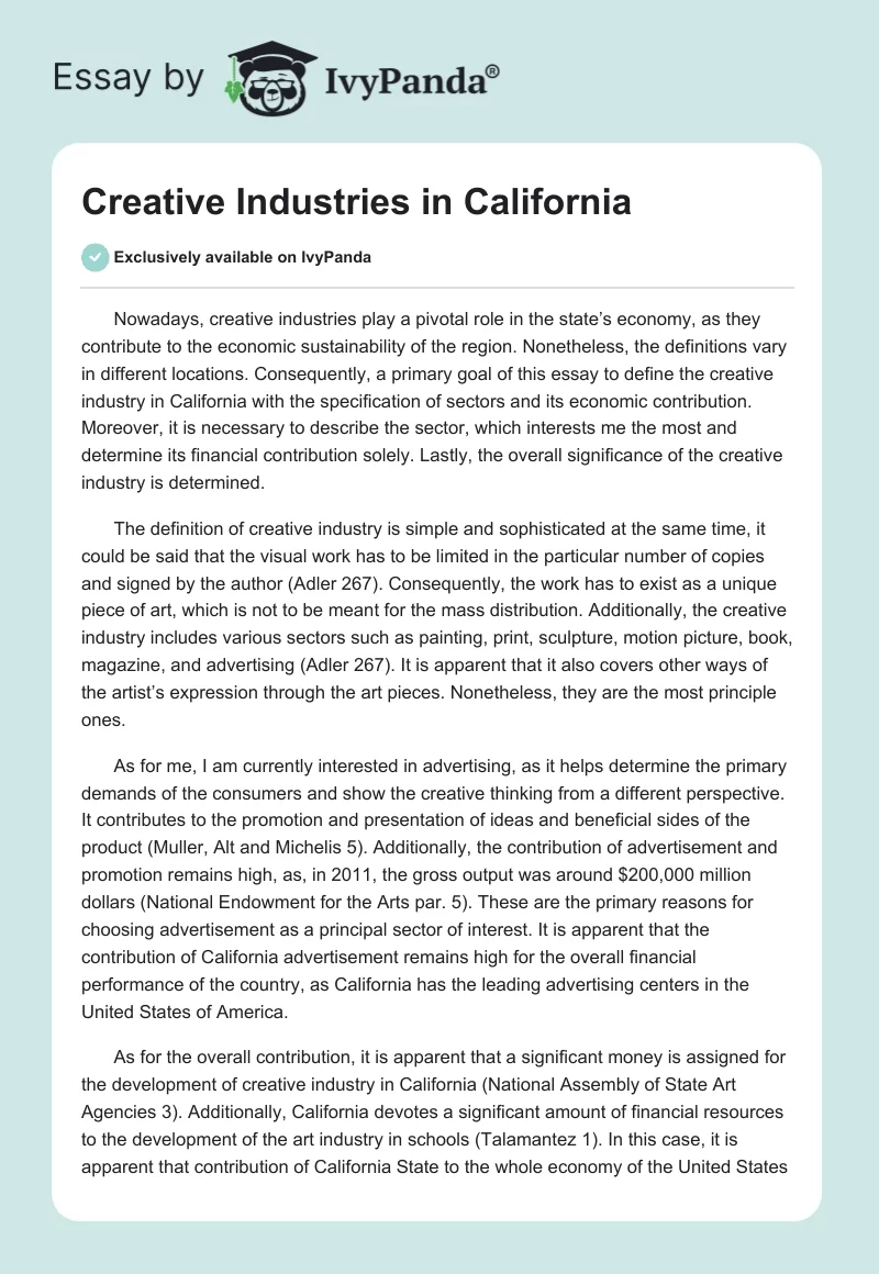 Creative Industries in California. Page 1