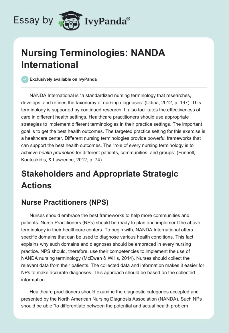 Nursing Terminologies: NANDA International. Page 1