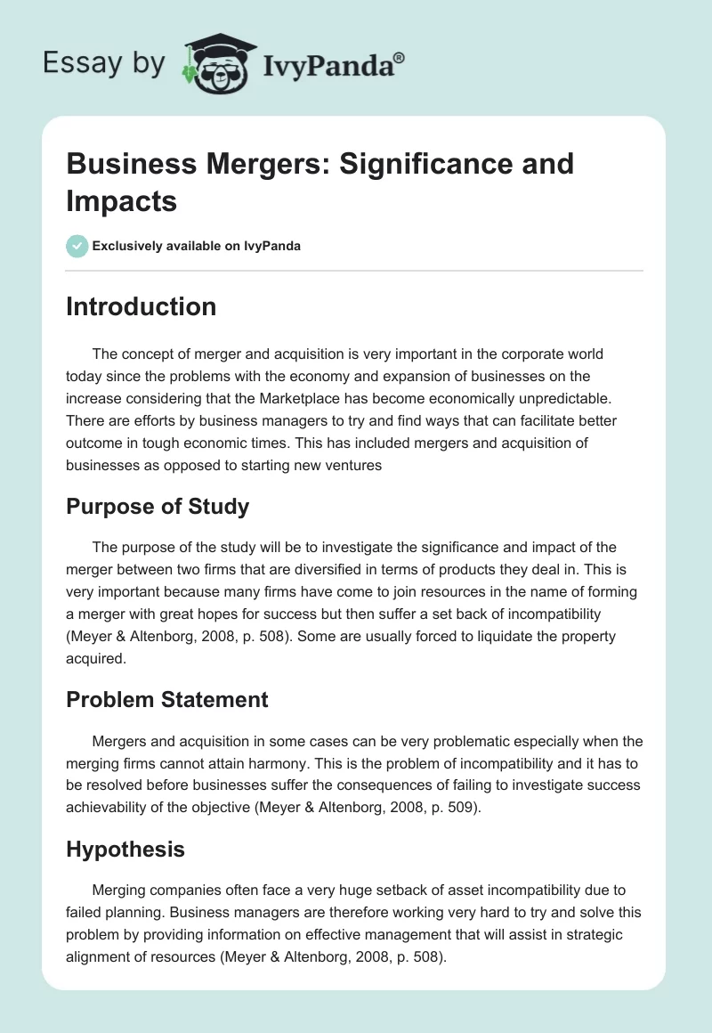 Business Mergers: Significance and Impacts. Page 1