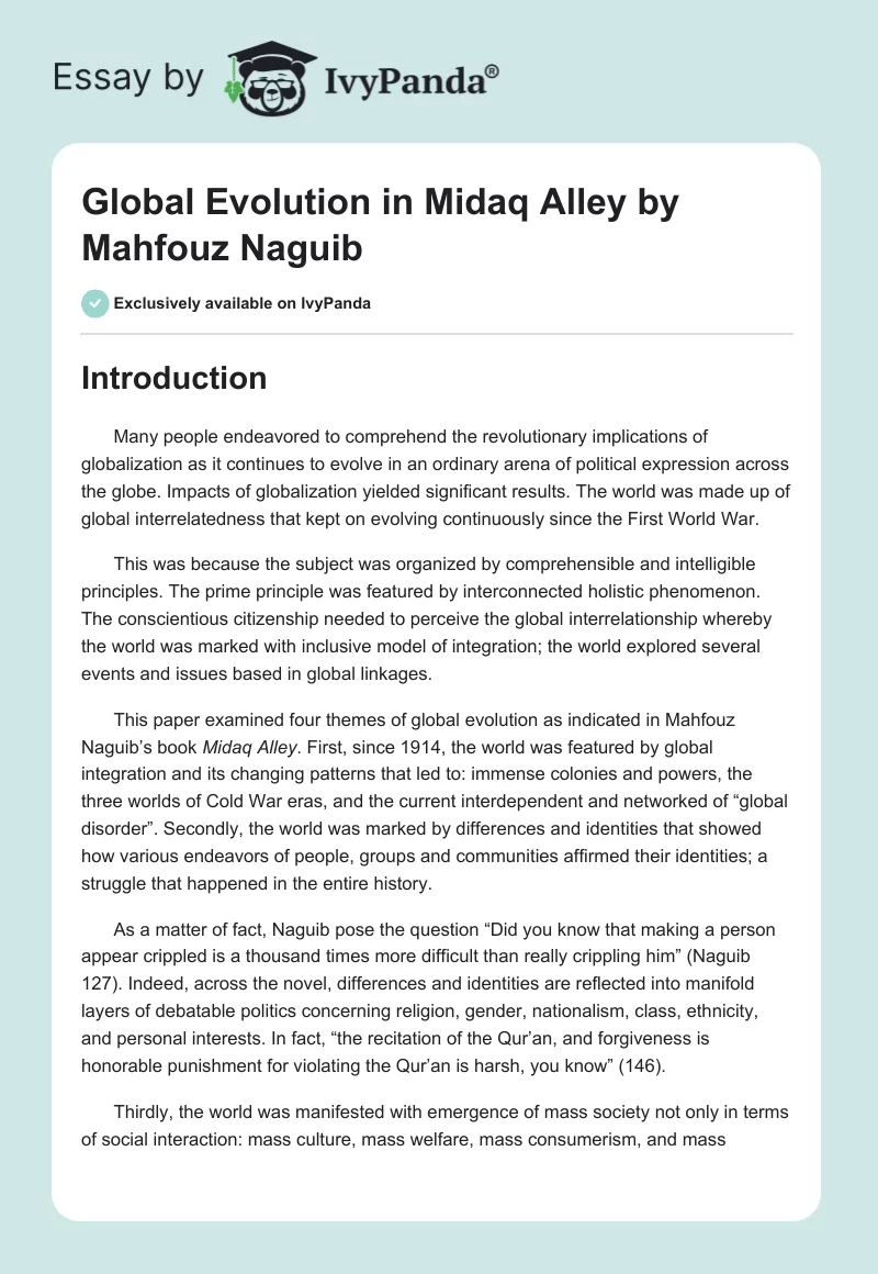 Global Evolution in "Midaq Alley" by Mahfouz Naguib. Page 1