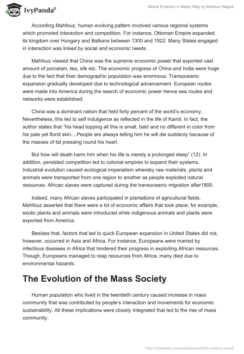 Global Evolution in "Midaq Alley" by Mahfouz Naguib. Page 3