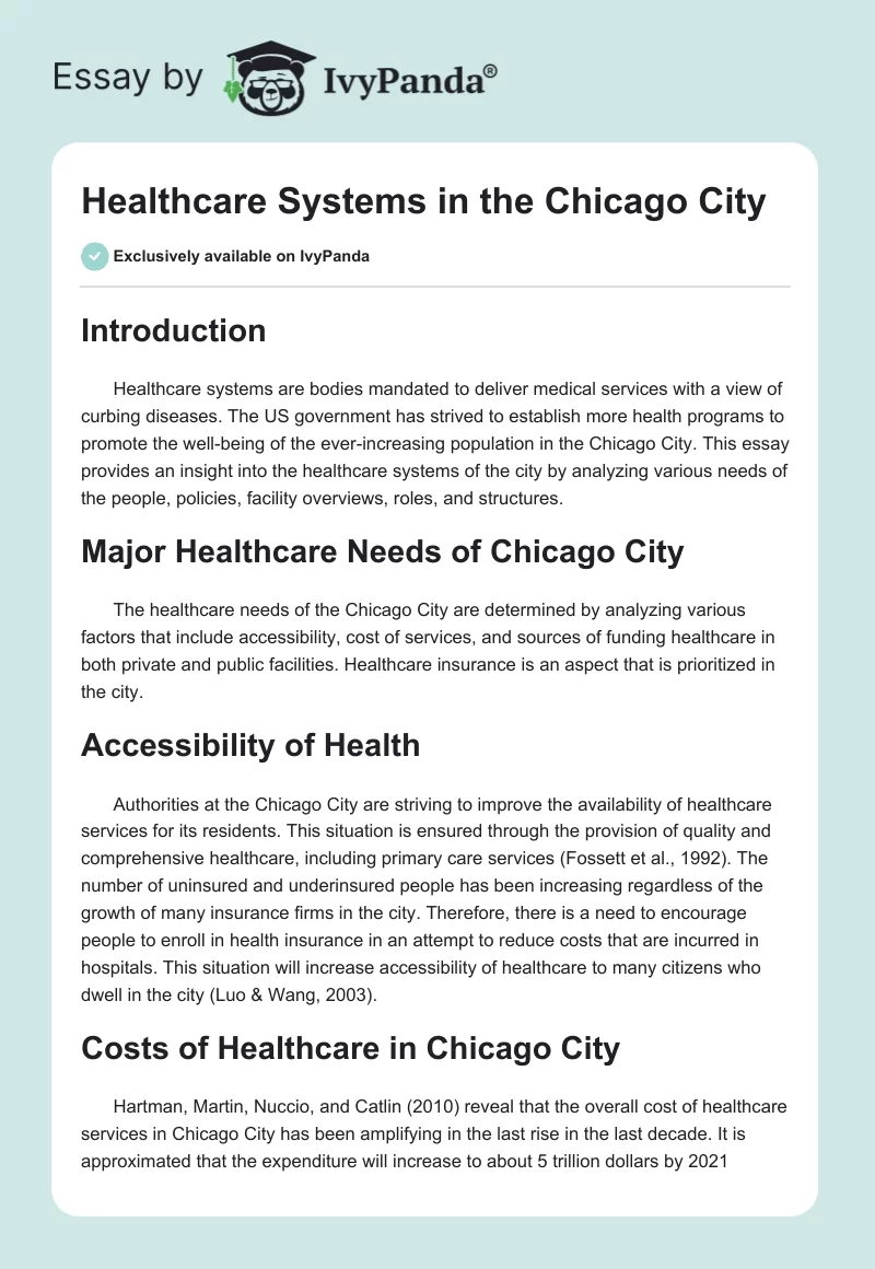 Healthcare Systems in the Chicago City. Page 1