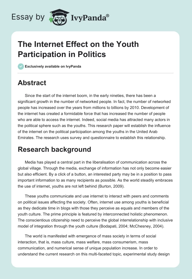 The Internet Effect on the Youth Participation in Politics. Page 1