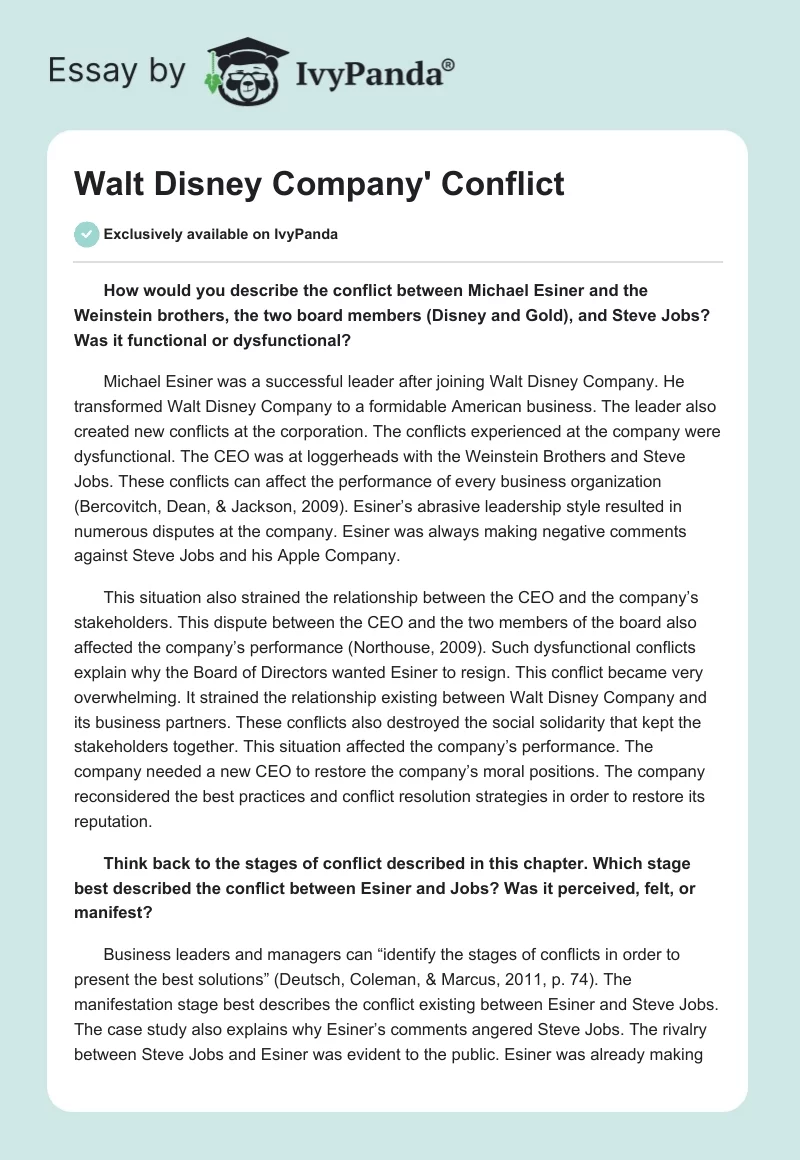 Walt Disney Company' Conflict. Page 1