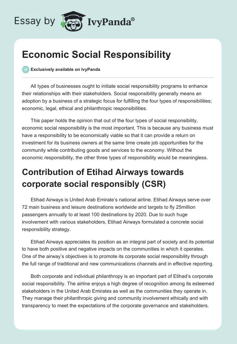 Economic Social Responsibility. Page 1