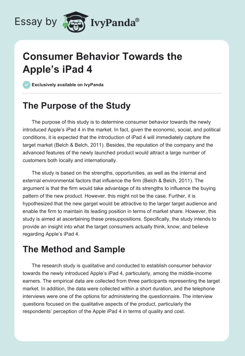 Consumer Behavior Towards the Apple’s iPad 4. Page 1