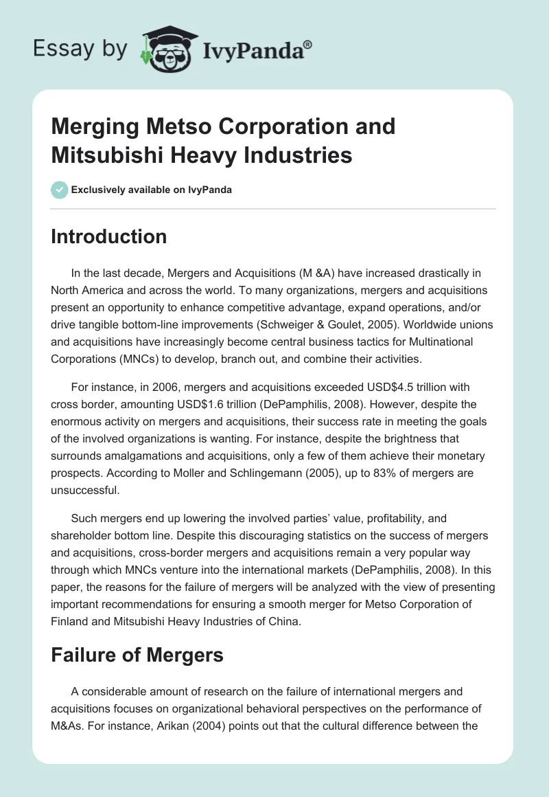 Merging Metso Corporation and Mitsubishi Heavy Industries. Page 1