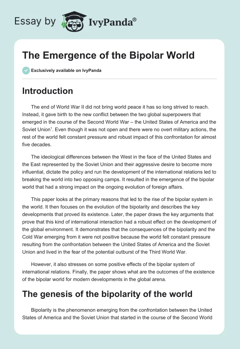 The Emergence of the Bipolar World. Page 1