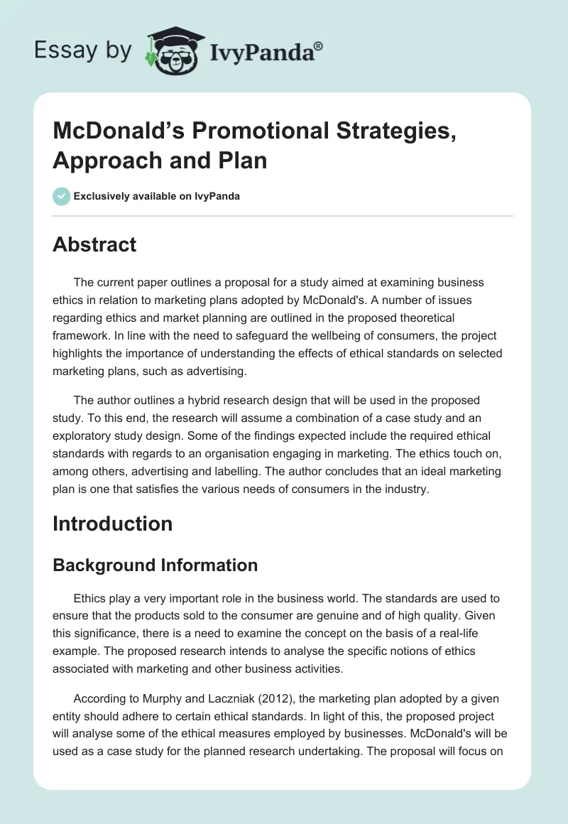 McDonald’s Promotional Strategies, Approach and Plan. Page 1