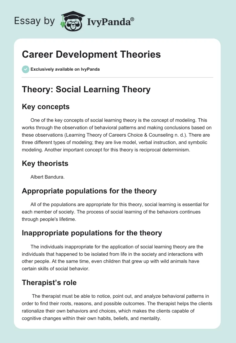 Career Development Theories. Page 1