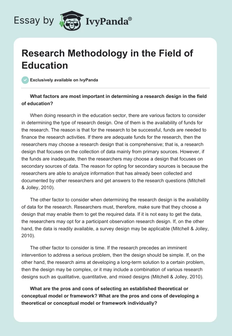 Research Methodology in the Field of Education. Page 1