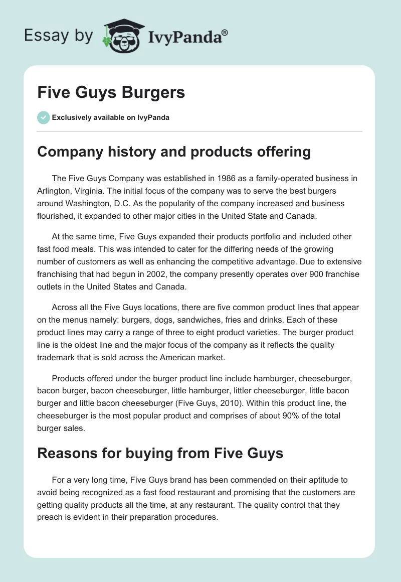 Five Guys Burgers. Page 1