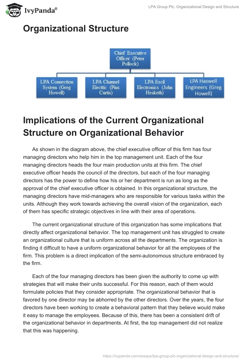 LPA Group Plc: Organizational Design and Structure. Page 2