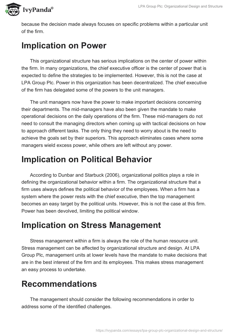 LPA Group Plc: Organizational Design and Structure. Page 5