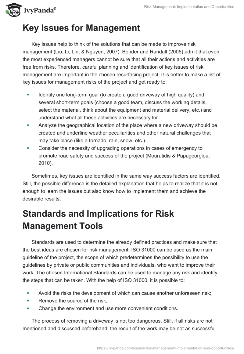 Risk Management: Implementation and Opportunities. Page 2
