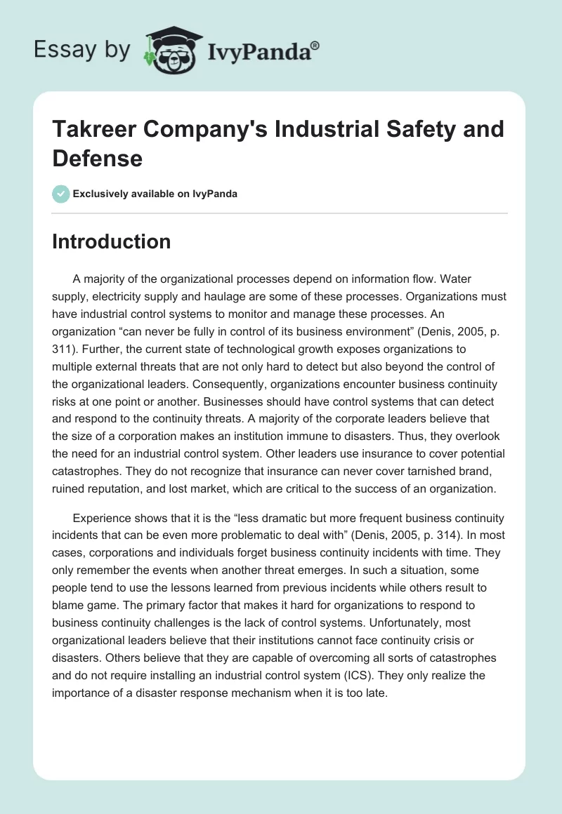 Takreer Company's Industrial Safety and Defense. Page 1