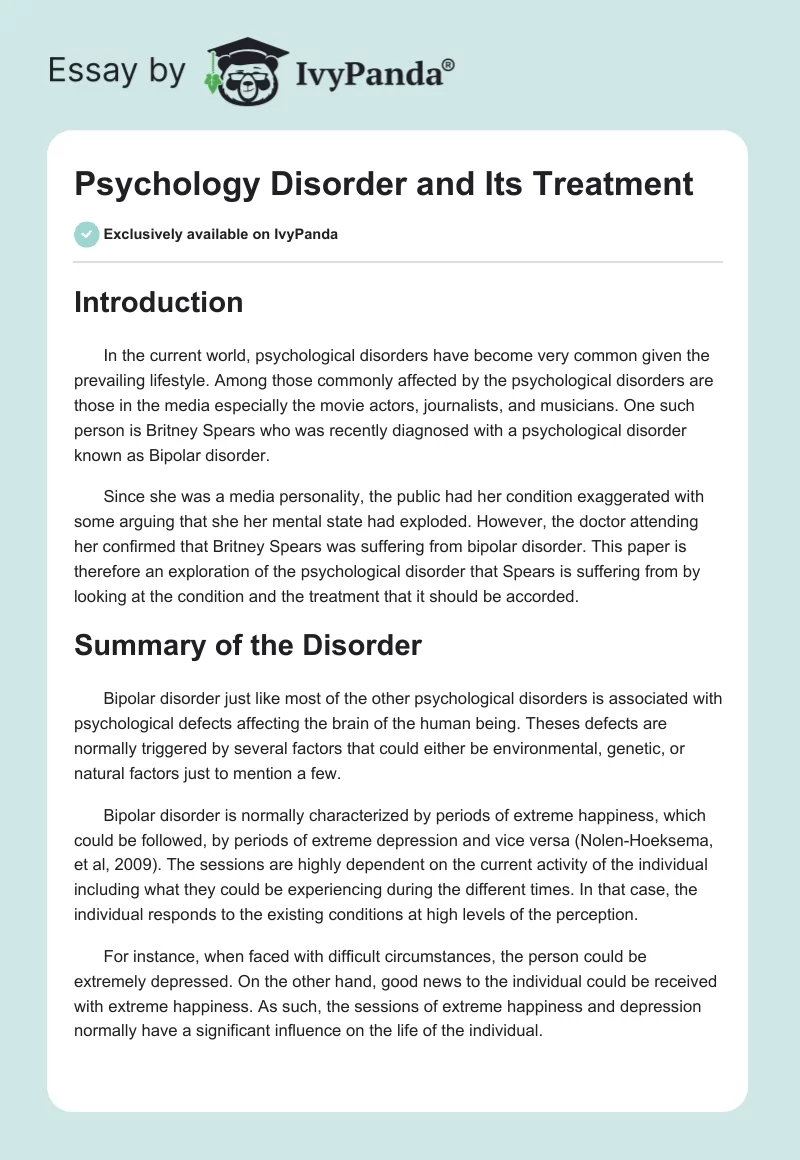Psychology Disorder and Its Treatment. Page 1