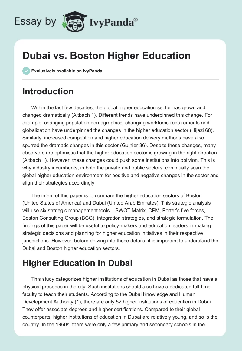 Dubai vs. Boston Higher Education. Page 1