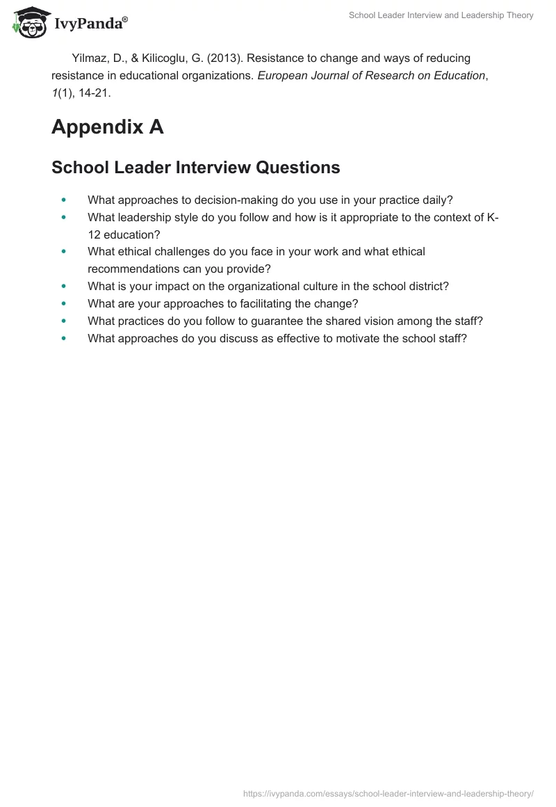 School Leader Interview and Leadership Theory. Page 5