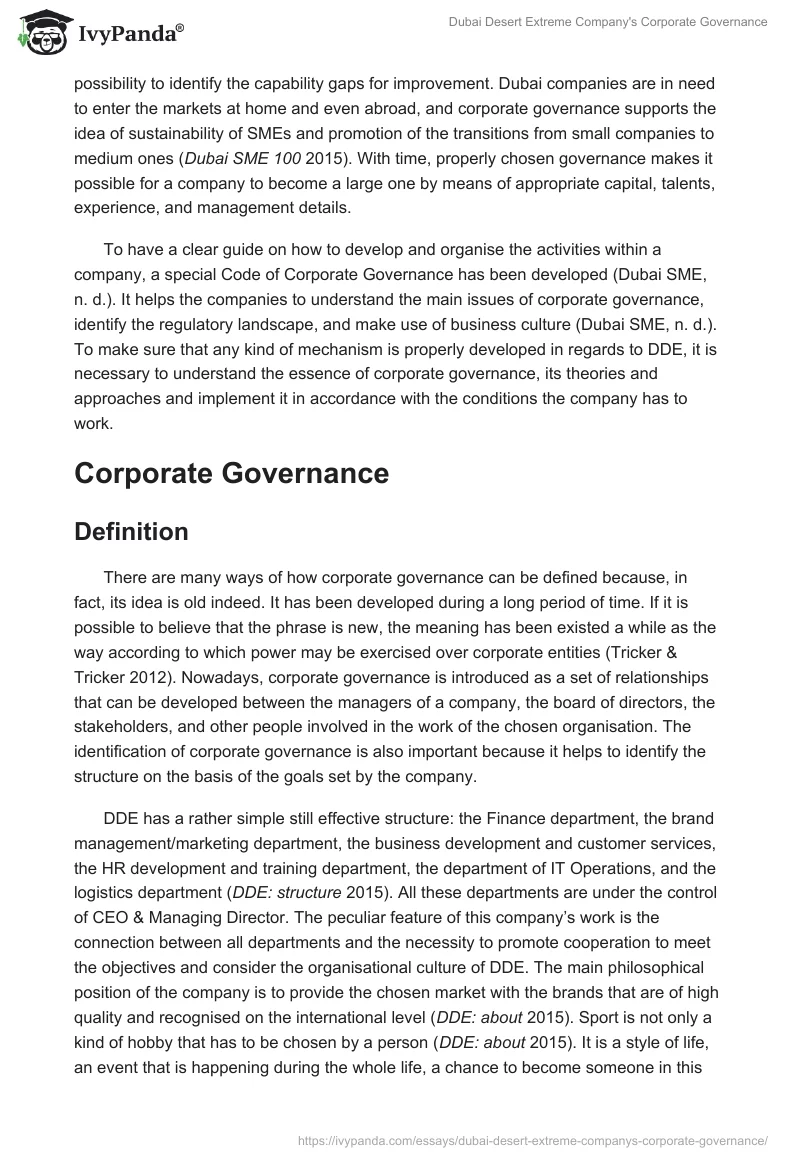 Dubai Desert Extreme Company's Corporate Governance. Page 2