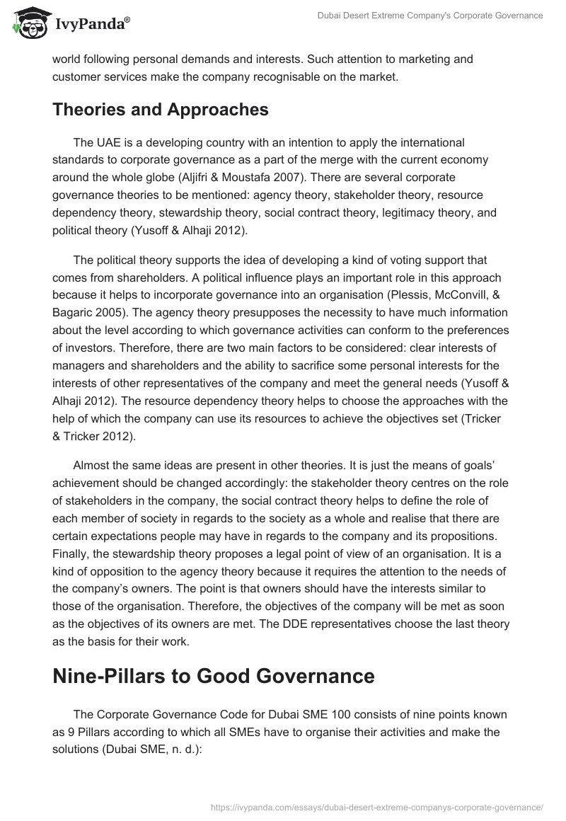 Dubai Desert Extreme Company's Corporate Governance. Page 3