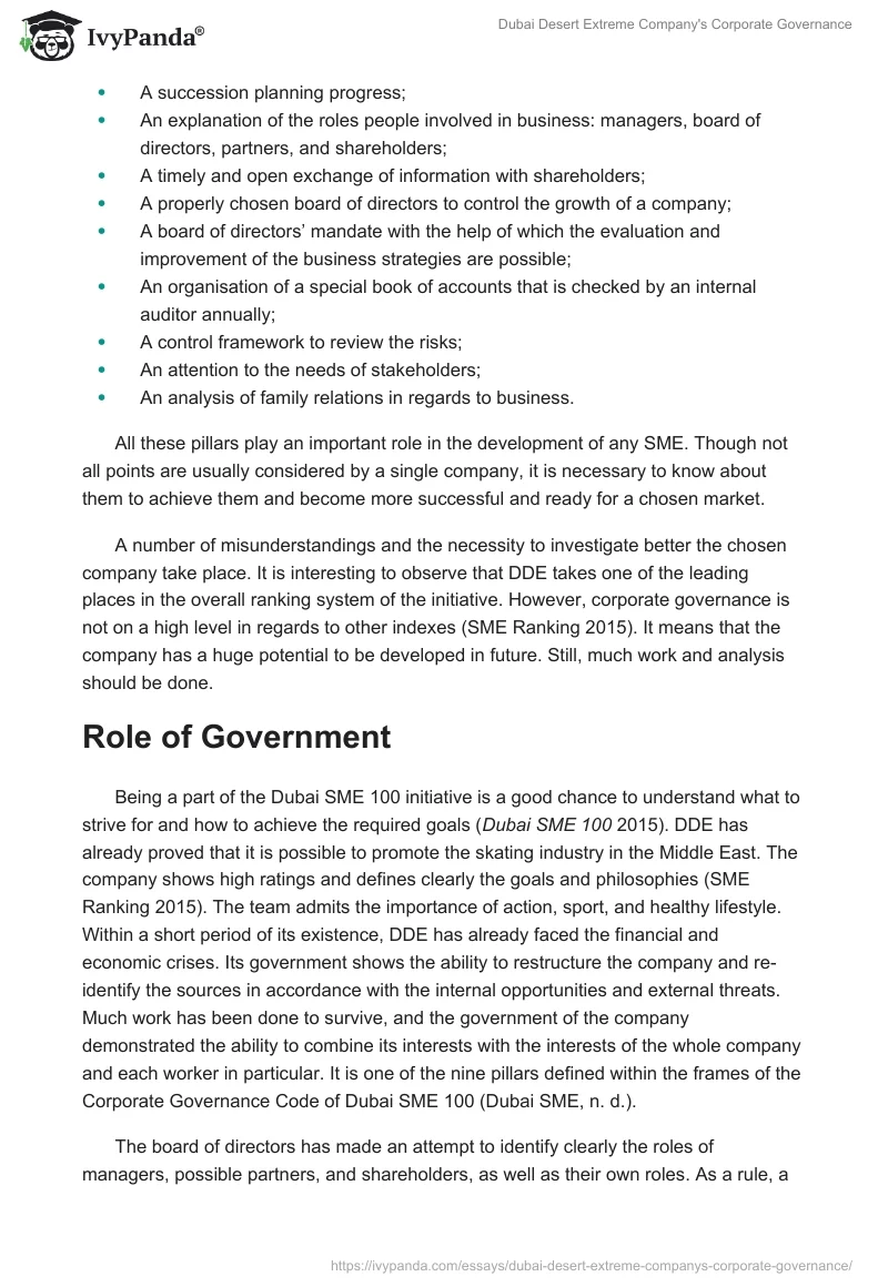 Dubai Desert Extreme Company's Corporate Governance. Page 4