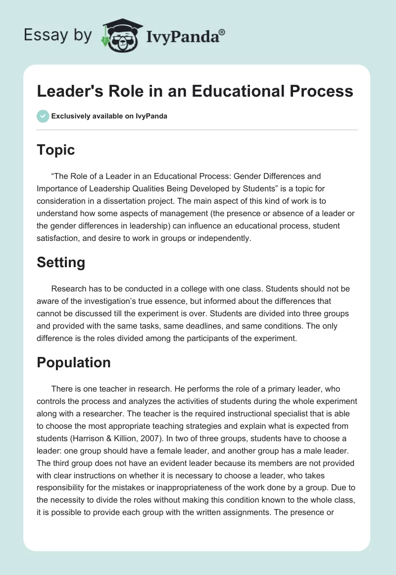 Leader's Role in an Educational Process. Page 1