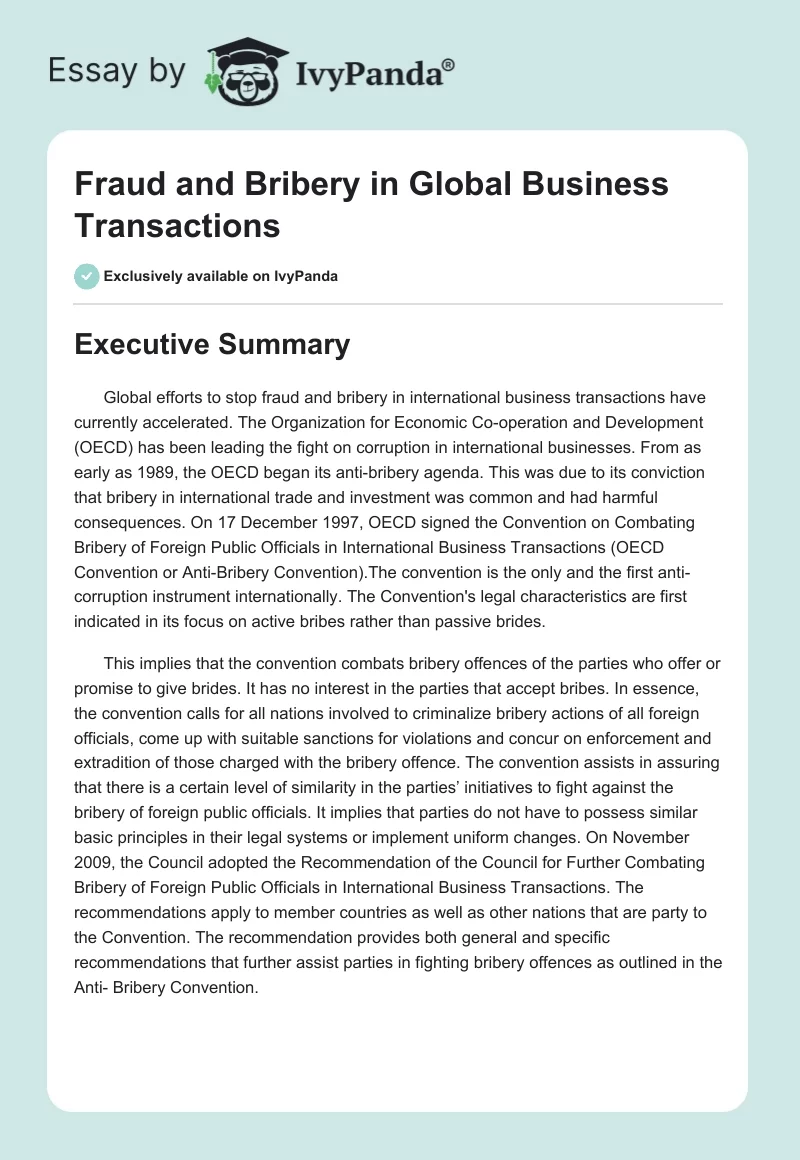 Fraud and Bribery in Global Business Transactions. Page 1