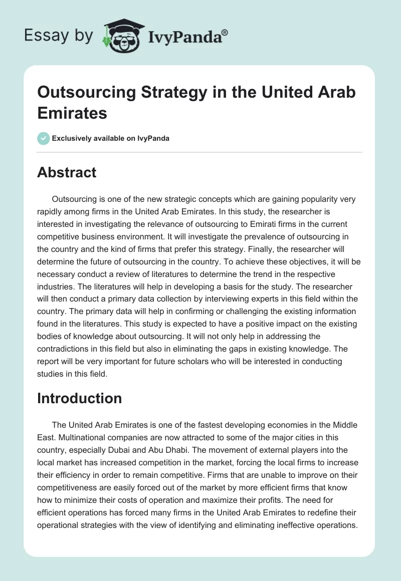 Outsourcing Strategy in the United Arab Emirates. Page 1