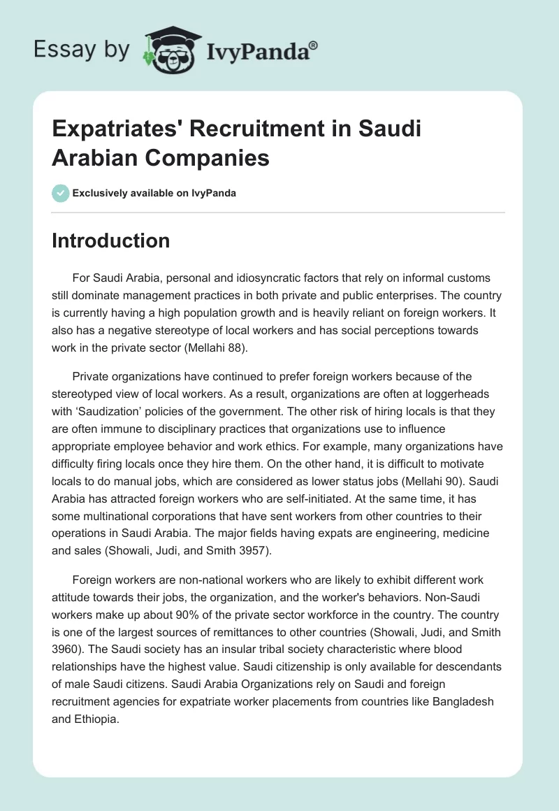 Expatriates' Recruitment in Saudi Arabian Companies. Page 1
