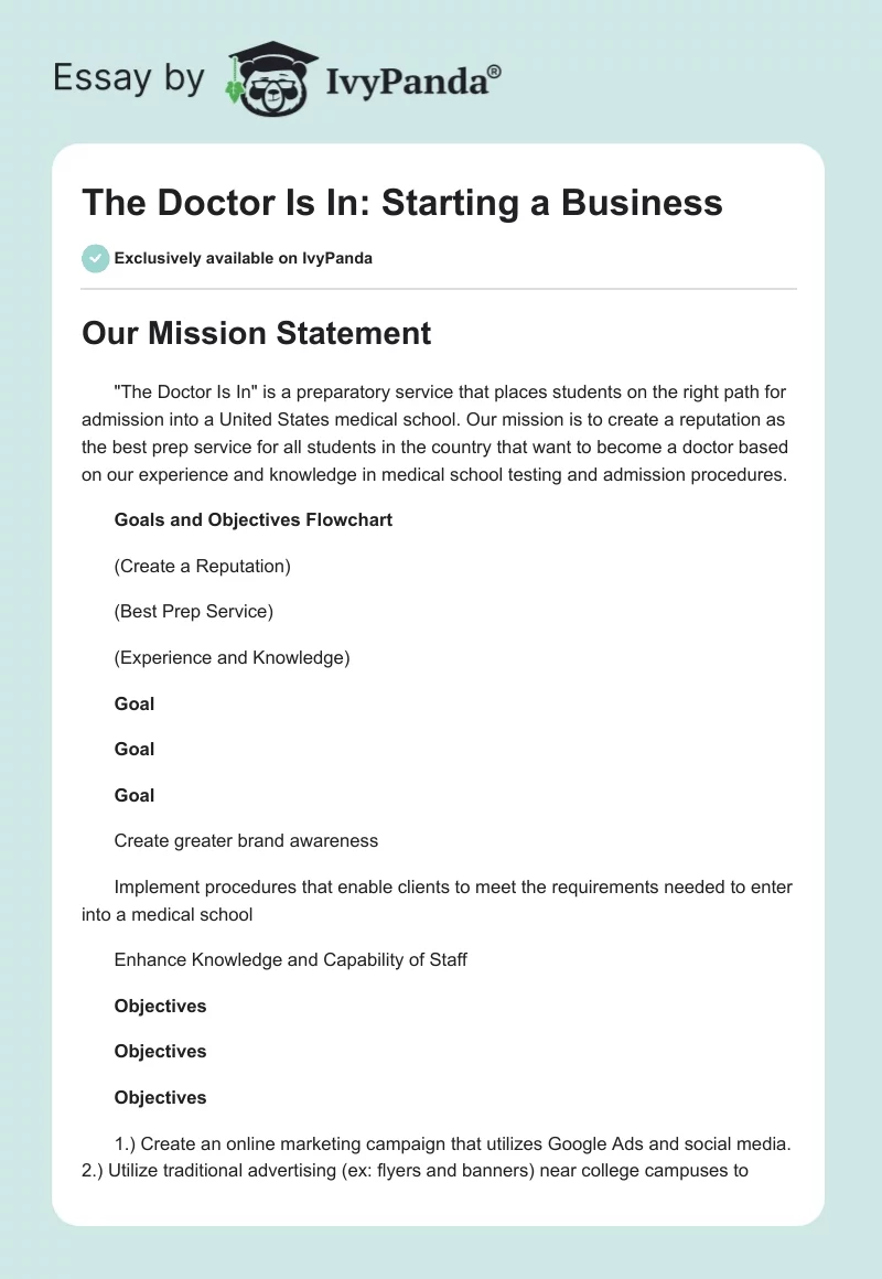 The Doctor Is In: Starting a Business. Page 1