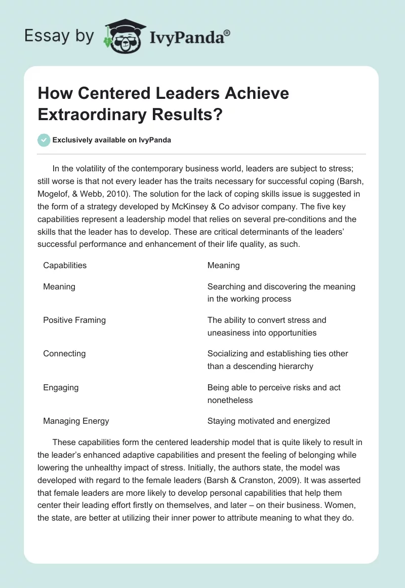 How Centered Leaders Achieve Extraordinary Results?. Page 1