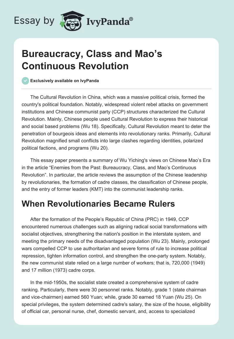 Bureaucracy, Class and Mao’s Continuous Revolution. Page 1